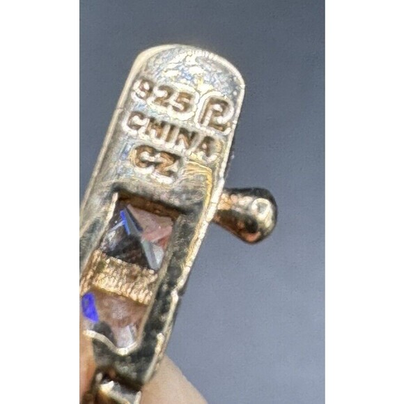 Tennis Bracelet Gold Tone 925 Box Chain Cubic Zirconia Signed R 7 1/2" - Picture 8 of 8